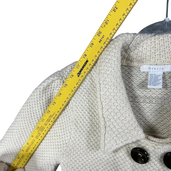 Gracie Women S Knit Cream Cropped Sweater 3/4 Sleeves Wool Cashmere Blend Jacket - Picture 11 of 15